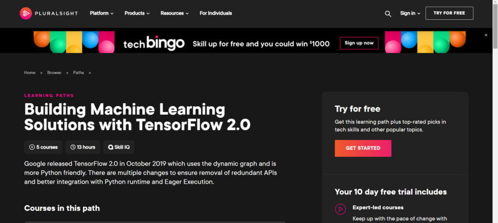 Best TensorFlow Course, Best TensorFlow Course for Learning Paths, Building Machine Learning Solutions with TensorFlow 2.0