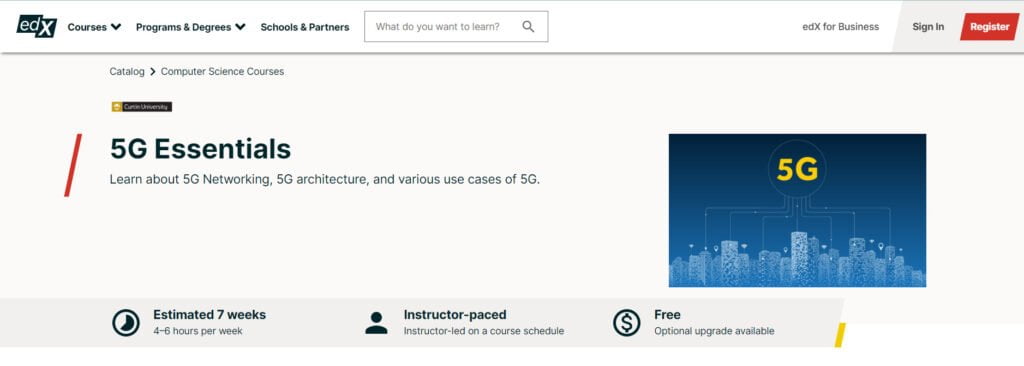 edX - 5G Essentials course page