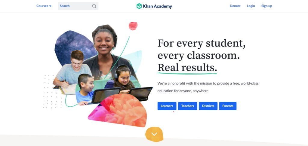 Khan Academy Home Page image