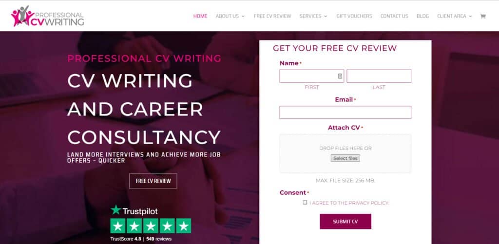 Professional CV Writing Service Ltd Home page image