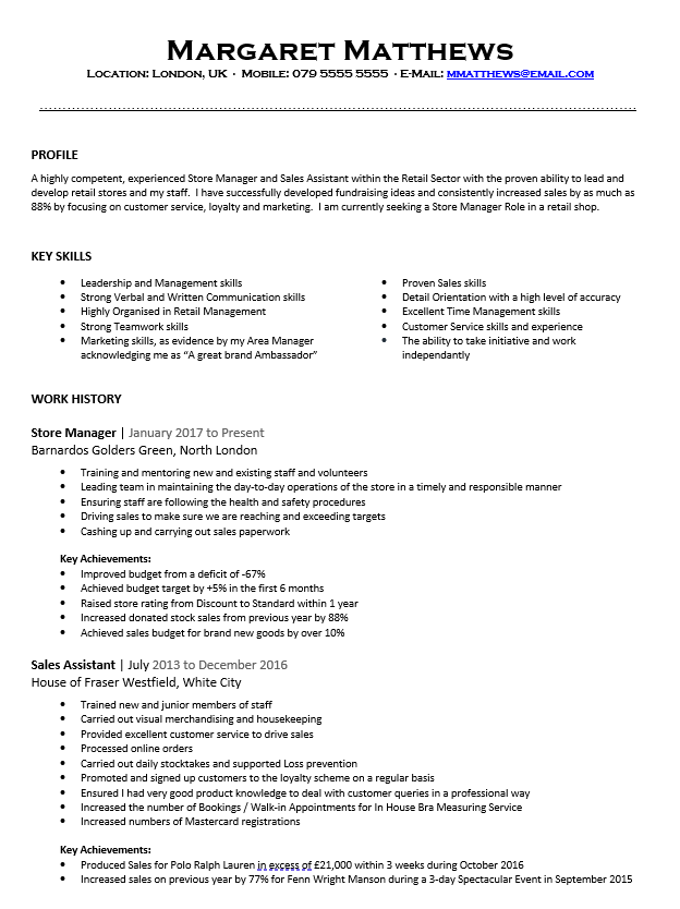 A British CV (page 1), which is very similar to a North American resume that you can find in the USA or Canada