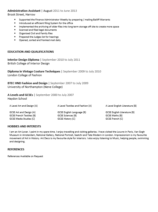 A British CV (page 2), which is very similar to a North American resume that you can find in the USA or Canada