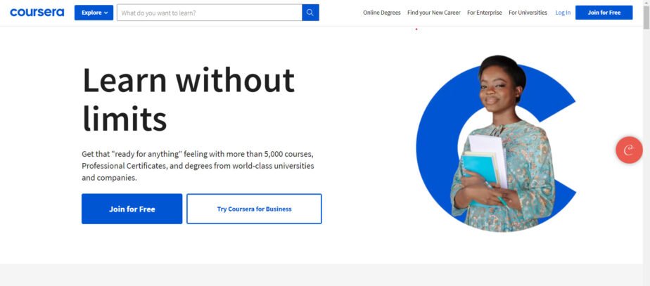 Image of the Coursera home page