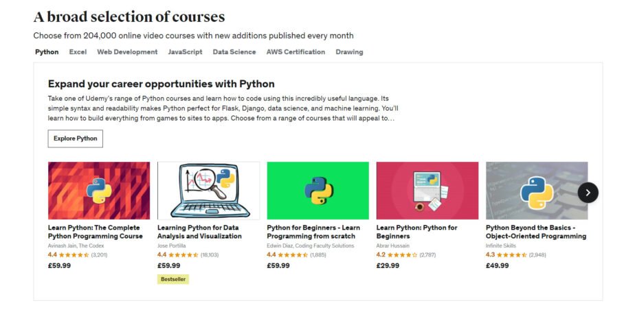 Image highlighting Udemy's broad selection of courses and that they offer more than 204,000 online courses! 