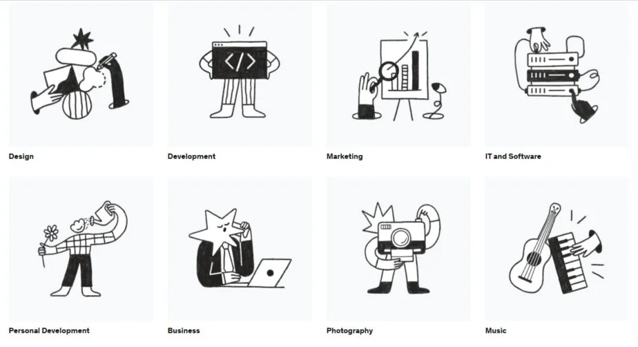 Coursera Vs Udemy 2026: Ultimate Comparison &Amp; Review 8 Image Of Udemy Top Course Categories, Which Includes Design, Development, Marketing, It And Software, Personal Development, Business, Photography And Music