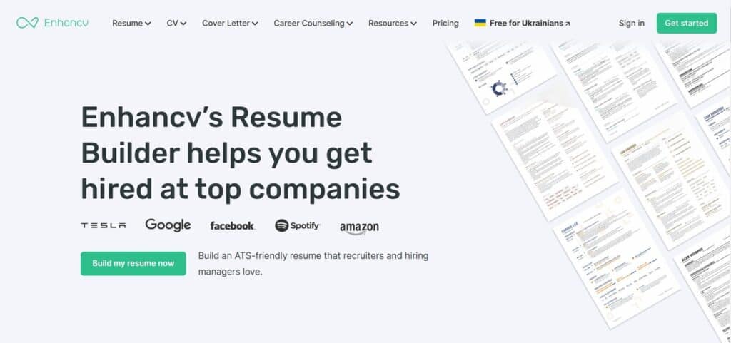 Image of Enhancv homepage - best AI Resume Builder