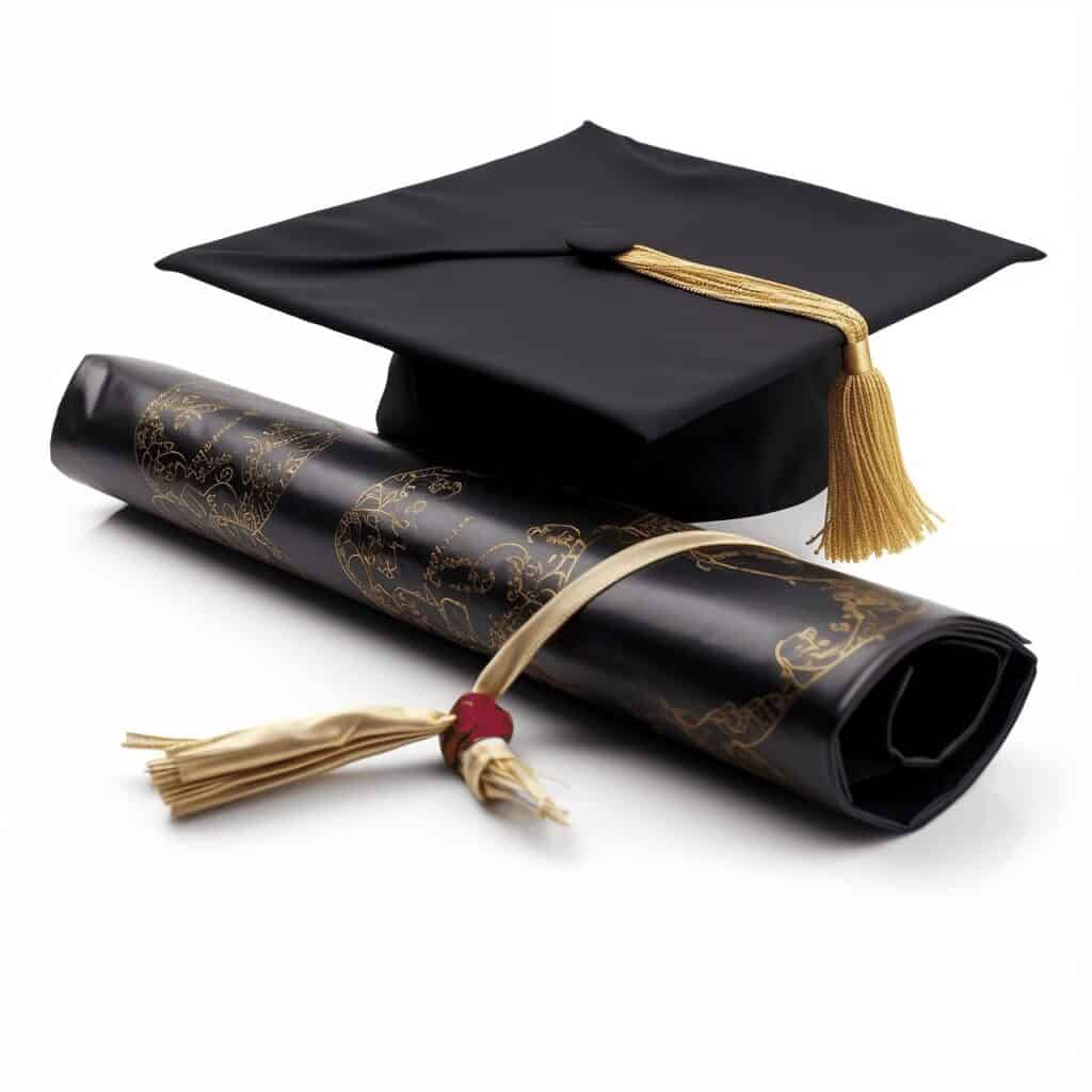 A picture of a graduate's academic cap and diploma. The picture represents Education and Training Requirements for How to Get Into AI. 