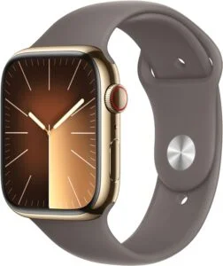 Apple Watch Series 9 Smartwatch With Gold Stainless Steel Case And Clay Sport Band 