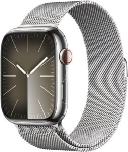 Apple Watch Series 9 Smartwatch with Silver Stainless steel Case and Silver Milanese Loop
