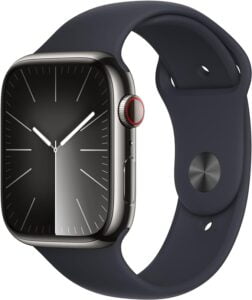 Apple Watch Series 9 Smartwatch with Graphite Stainless steel Case and Midnight Sport Band