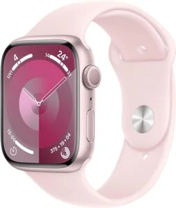 Apple Watch Series 9 Smartwatch With Pink Aluminum Case And Light Pink Sport Band