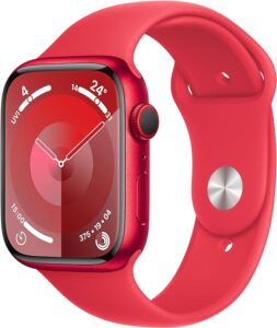 Apple Watch Series 9 Smartwatch with red Aluminum Case and red Sport Band