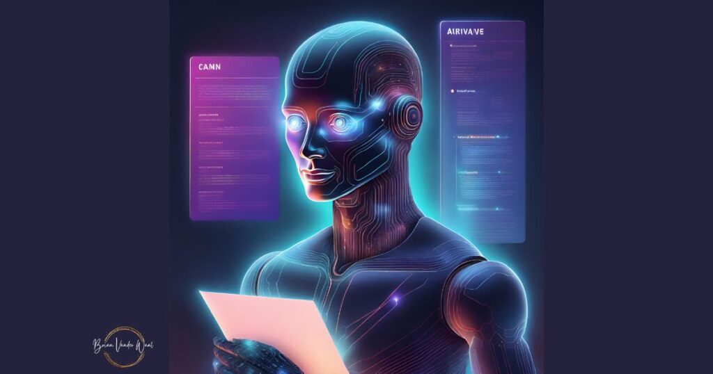 An image of an AI Robot holding an AI generated CV created by AI CV Builder