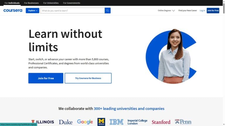 An image of the Coursera Homepage