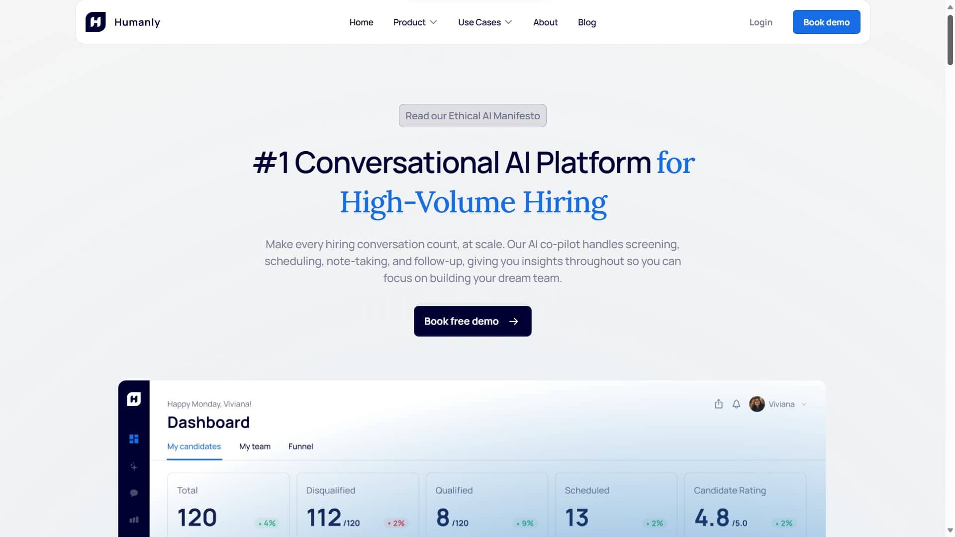 Humanly home page - Read my Humanly.io review to find out whether it is right for your company.