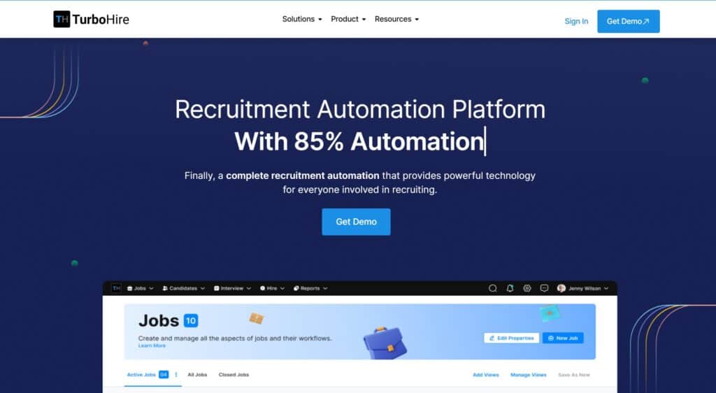 An image of the TurboHire Home Page- Best For Automated Hiring at Scale 