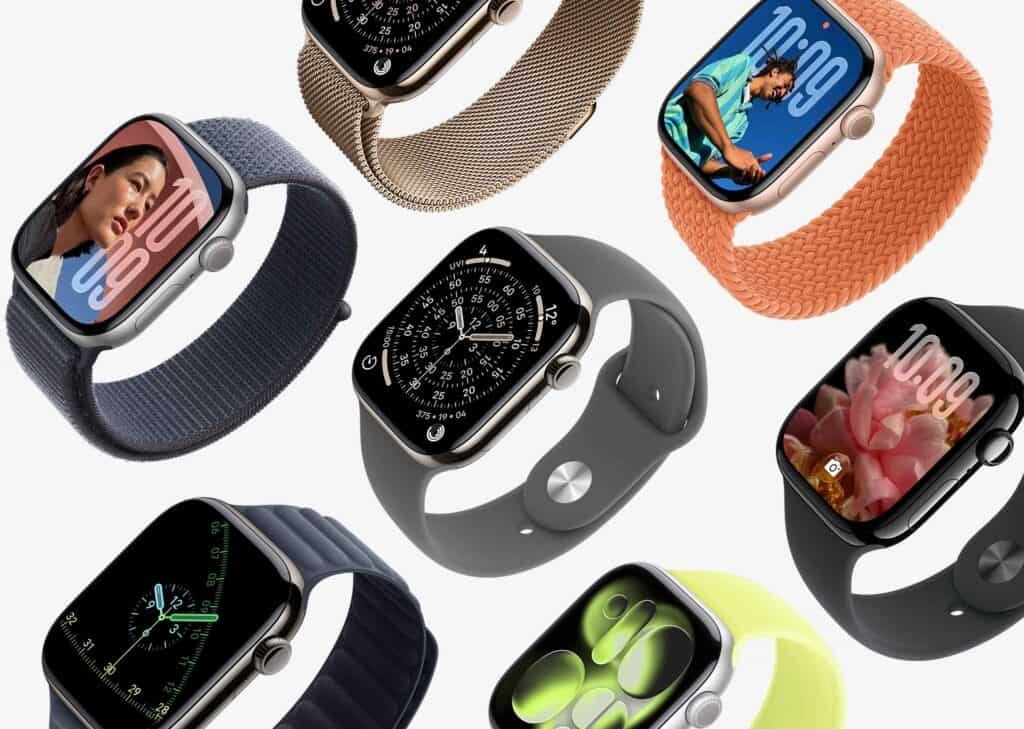 11 Best Adhd Watches 2026 For Better Focus 14 An Image Of The 7 Different Finishes Of The Apple Watch Series 11 Including The Apple Watch Series 11 Gold Titanium, Apple Watch Series 11 Sliver Aluminium, Apple Watch Series 11 Natural Titanium, Apple Watch Series 11 Rose Gold Aluminium, Apple Watch Series 11 Slate Titanium, And The Apple Watch Series 11 Space Gray Aluminium.