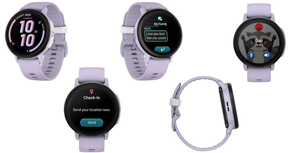 11 Best Adhd Watches 2026 For Better Focus 36 An Image Of Five Angles Of The Garmin Bounce 2 Watch In The Slate Grey Colour. You Also See Different Screens On The Watch Showing Different Features Of The Watch. The Garmin Bounce 2 Is The Best Adhd Watch For Kids.