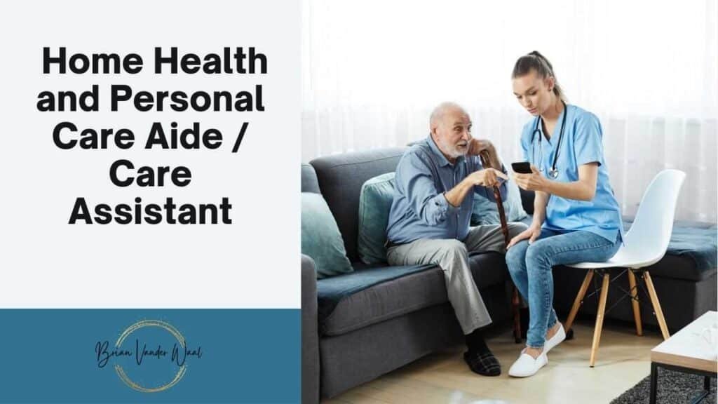 An Image Of A Home Health And Personal Care Aide / Care Assistant Showing An Elderly Person Something On A Mobile Phone Or Cell Phone.  She Is Helping Him. Home Health And Personal Care Aide / Care Assistant Is One Of The Best Future Careers.