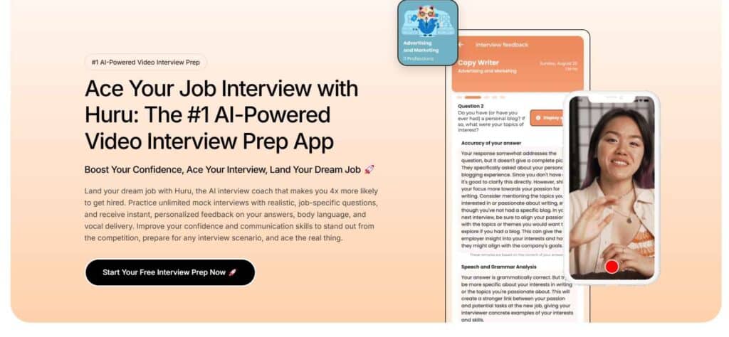 Huru home page. Huru is one of the best AI tools for jobseekers.