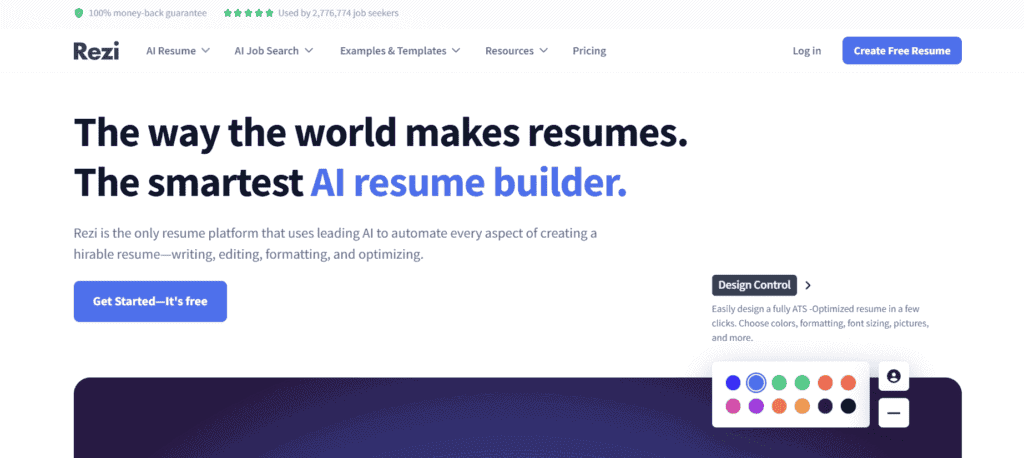 Rezi home page. Rezi is one of the best AI tools for jobseekers.