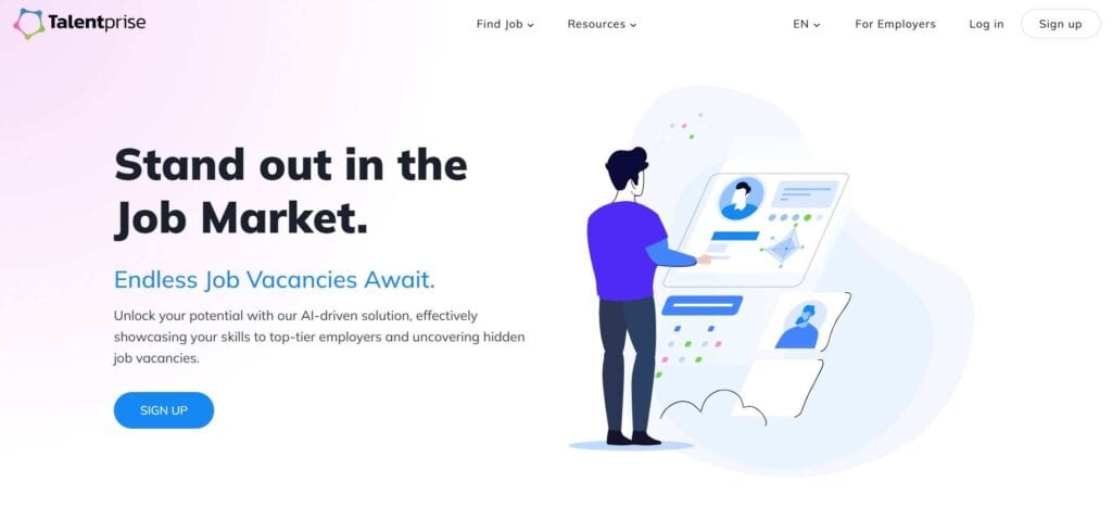An image of Talentprise's home page. Talentprise one of the best AI tools for jobseekers.