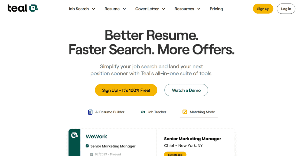 Teal home page. Teal is one of the best AI tools for jobseekers.