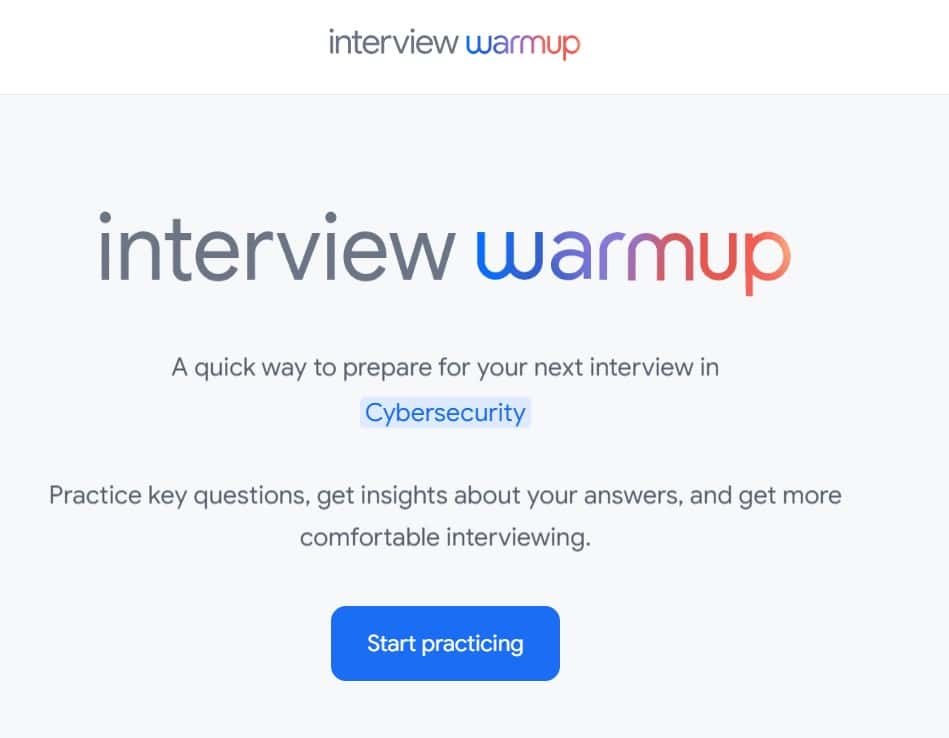 An image of the "interview warmup" page on the grow.google website.