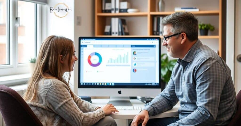 Missed Ai Opportunities In The Updated Gatsby Benchmarks 4 An Image Of A Sixth Form Girl Having A Career Guidance Meeting With A Male Careers Adviser. On The Screen You Can See The Adviser Using Ai Career Guidance Tools And Labour Market Information. There Is Charts And Graphs With The Information Displayed.